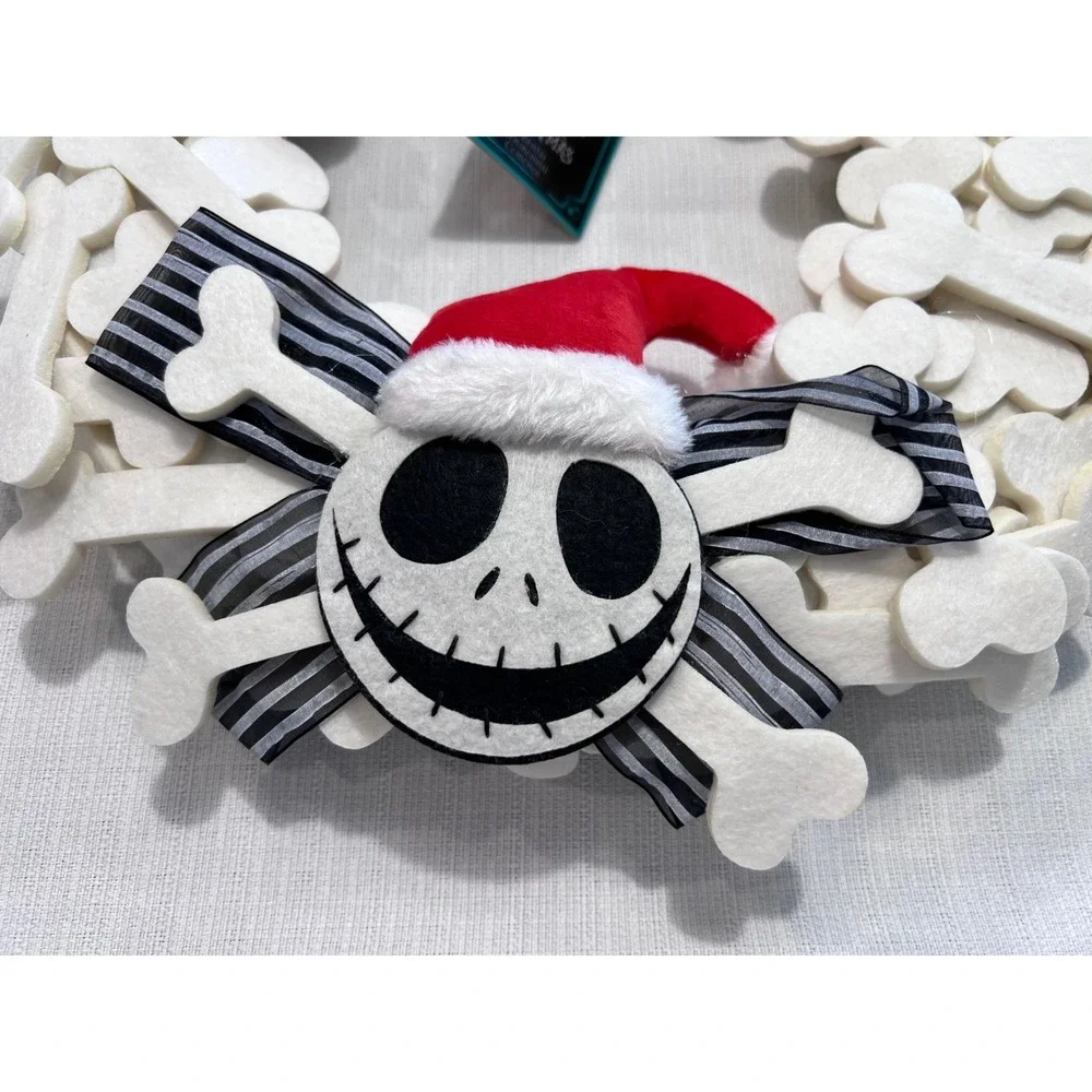 Disney Nightmare Before Christmas Jack Skellington Bone Wreath Santa Hat 14